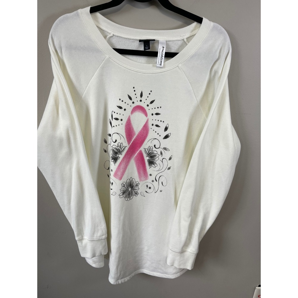 Torrid Breast Cancer Awareness Pink Ribbon Sweatshirt Cream Floral Size 1 XL